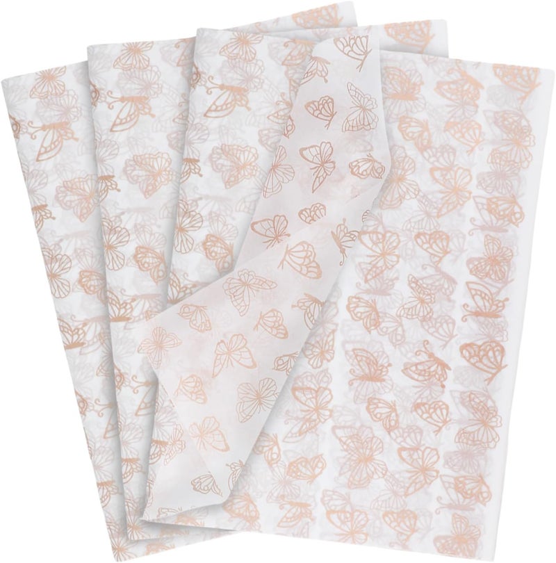 Ethanberg 60 Sheets Gift Wrapping Tissue Paper Bulk, Rose Gold Butterfly Print Tissue Paper for Gift Bags, Decorative Art Papers for DIY Crafts Wedding Birthday Baby Showers Holiday Party Decor, 20x14 Inches - Image 1